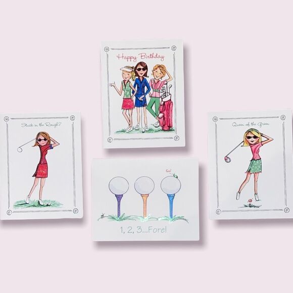 SET(4) of Lula Bell Designs-Golf Collection Note Cards including Birthday Card - Picture 1 of 6